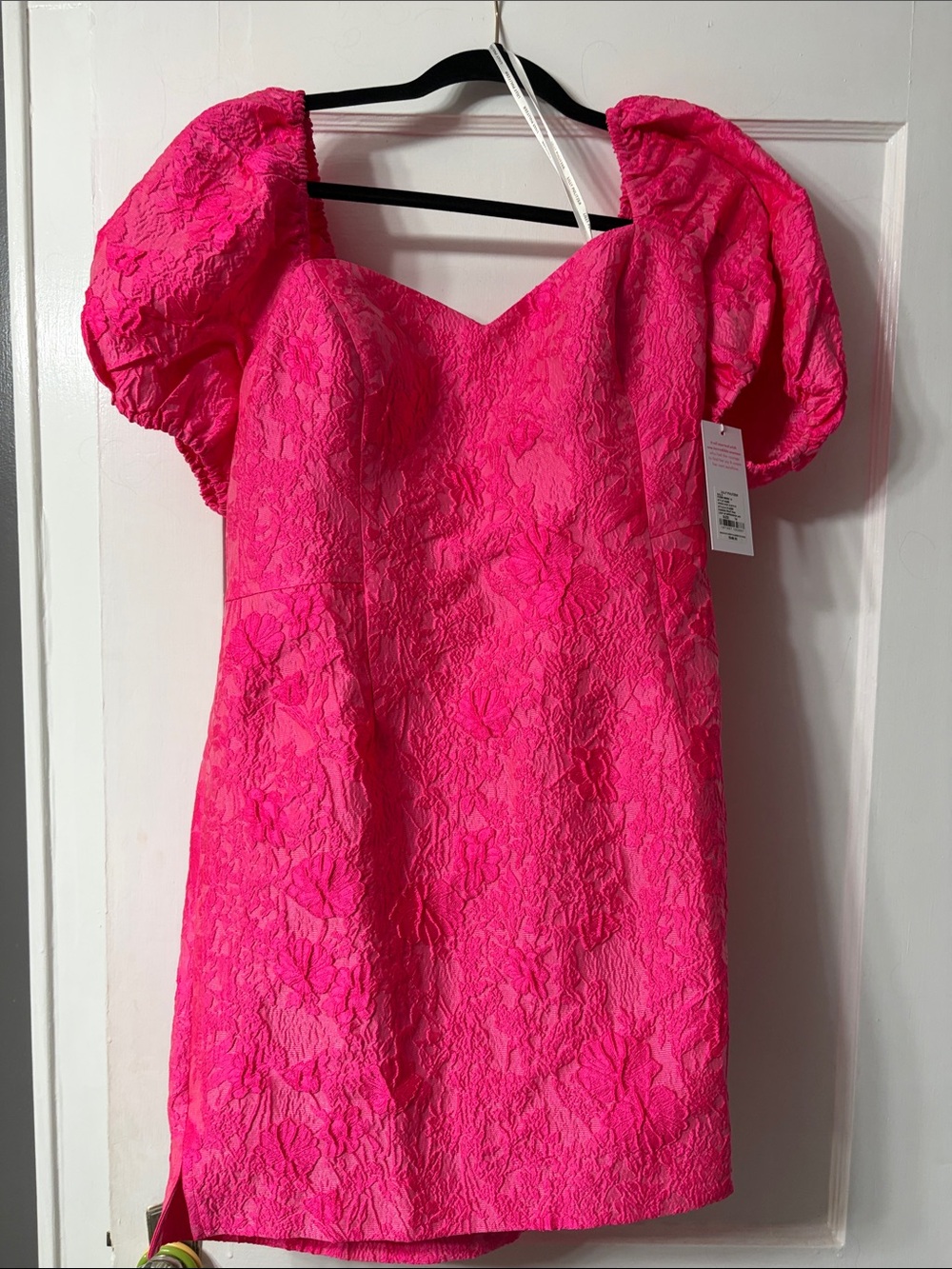 Lilly Pulitzer Neon Pink Puff-Sleeve Jacquard Dress